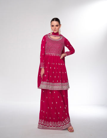 Red Premium Silk Sharara Suit with Embroidered Dupatta