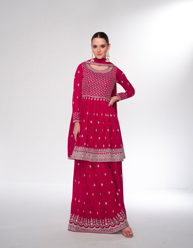 Red Premium Silk Sharara Suit with Embroidered Dupatta