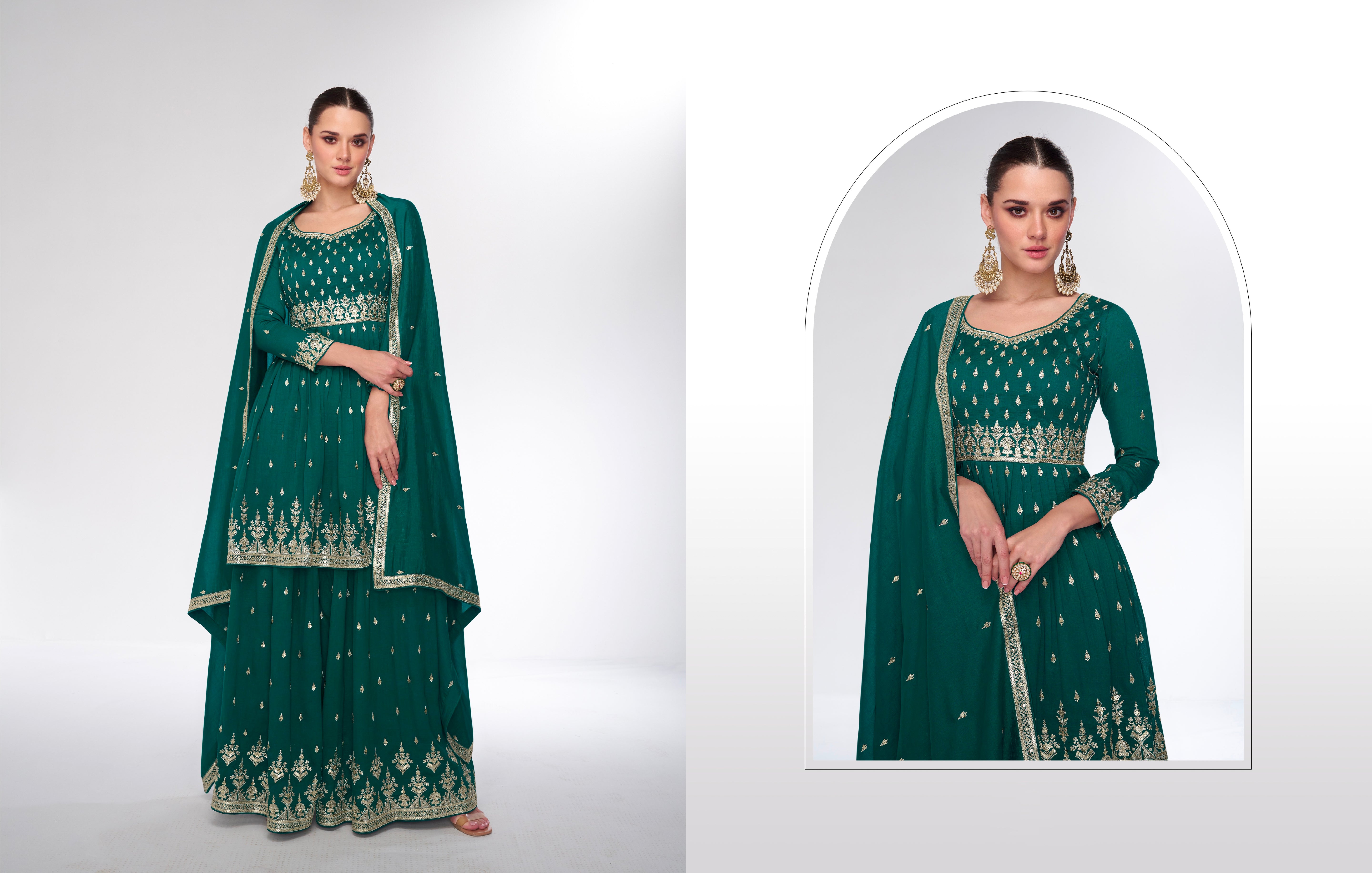Green Premium Silk Sharara Suit with Embroidered Dupatta