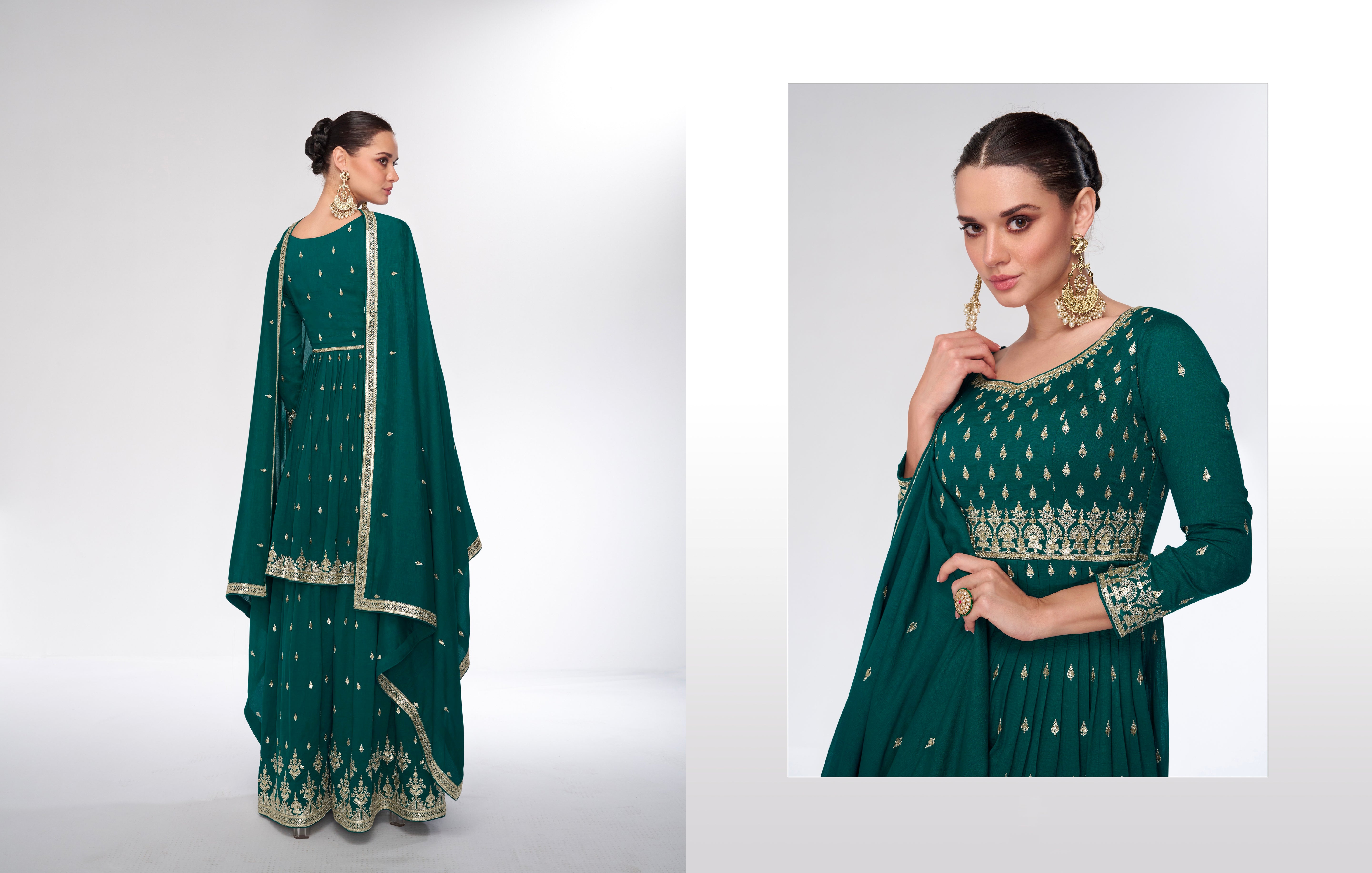 Green Premium Silk Sharara Suit with Embroidered Dupatta