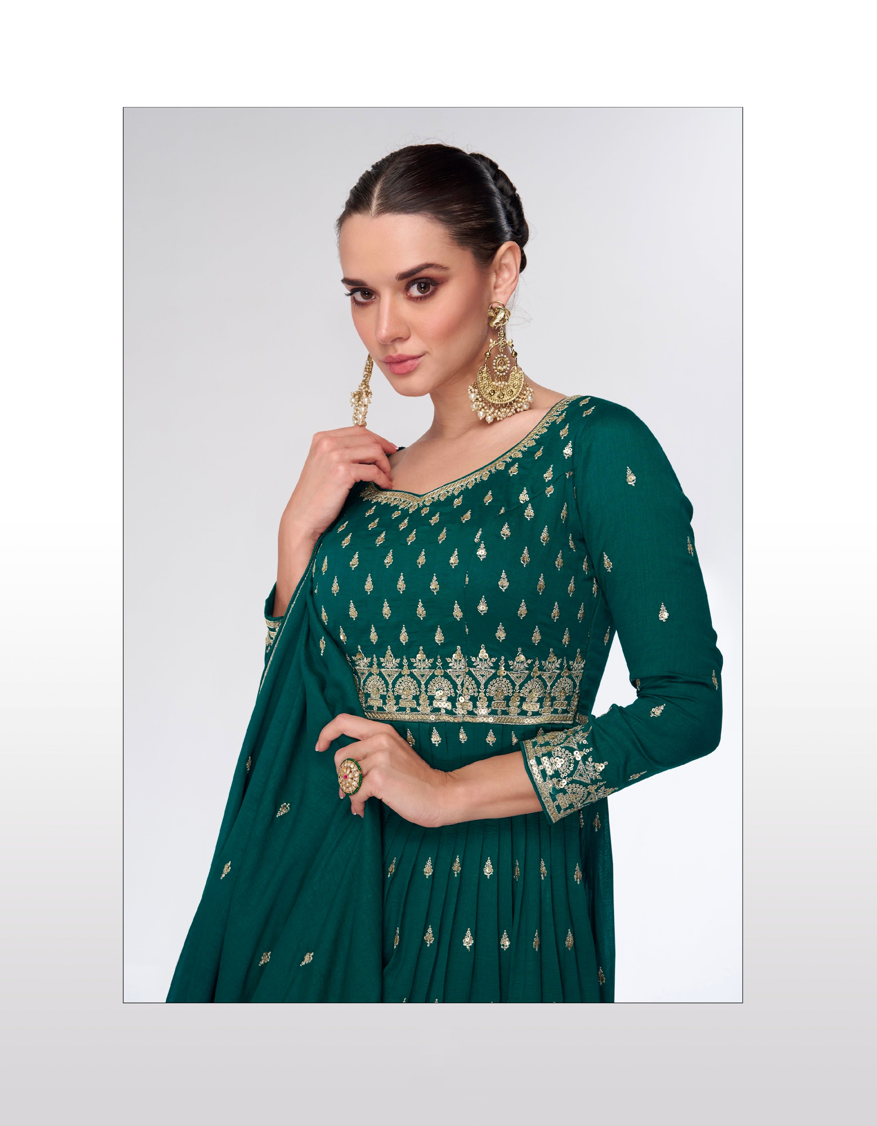 Green Premium Silk Sharara Suit with Embroidered Dupatta