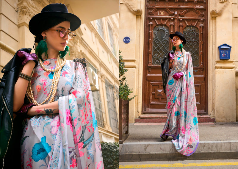 Beautiful Casual Wear Satin Georgette With Digital Print Saree