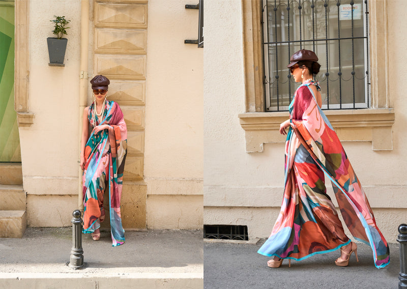 Beautiful Casual Wear Satin Georgette With Digital Print Saree