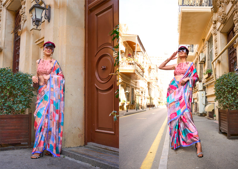 Beautiful Casual Wear Satin Georgette With Digital Print Saree