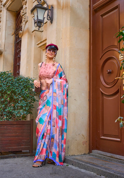 Beautiful Casual Wear Satin Georgette With Digital Print Saree