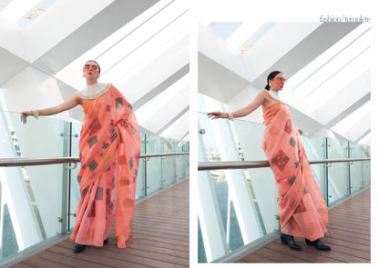 Beautiful Designer Silk Printed Handloom Zari Tissue Saree