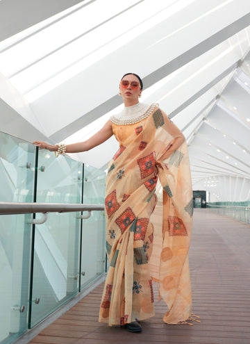 Beautiful Designer Silk Printed Handloom Zari Tissue Saree