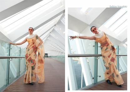 Beautiful Designer Silk Printed Handloom Zari Tissue Saree