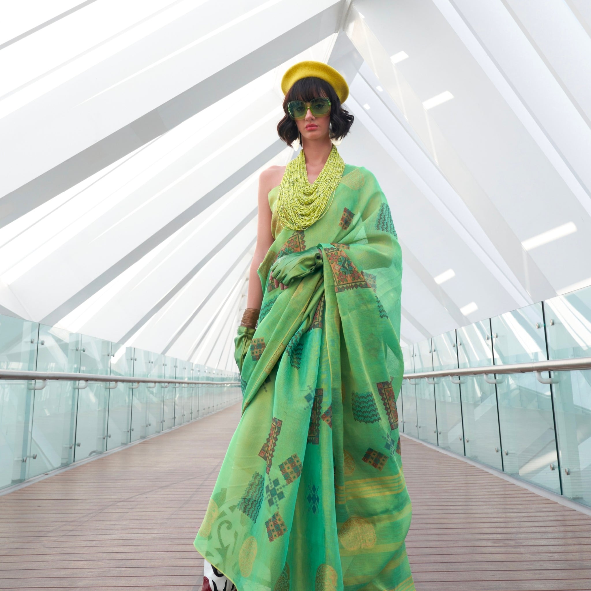 Beautiful Designer Silk Printed Handloom Zari Tissue Saree