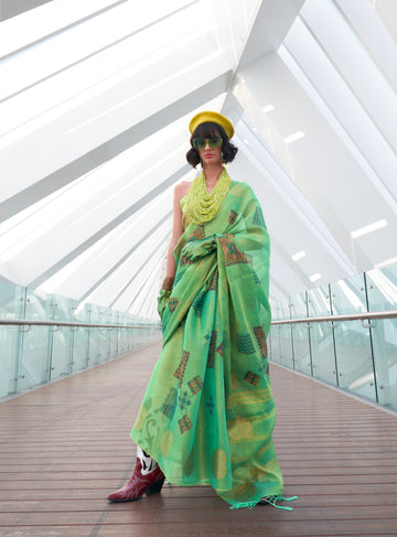 Beautiful Designer Silk Printed Handloom Zari Tissue Saree