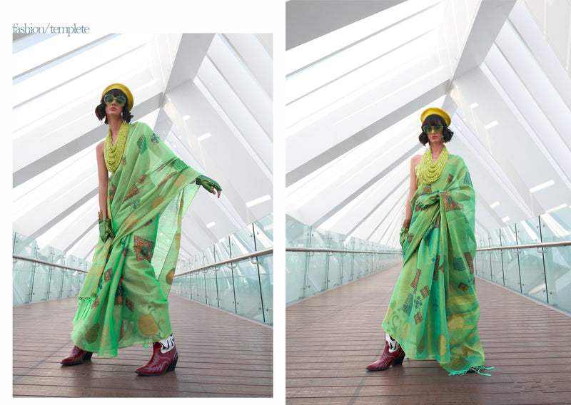 Beautiful Designer Silk Printed Handloom Zari Tissue Saree