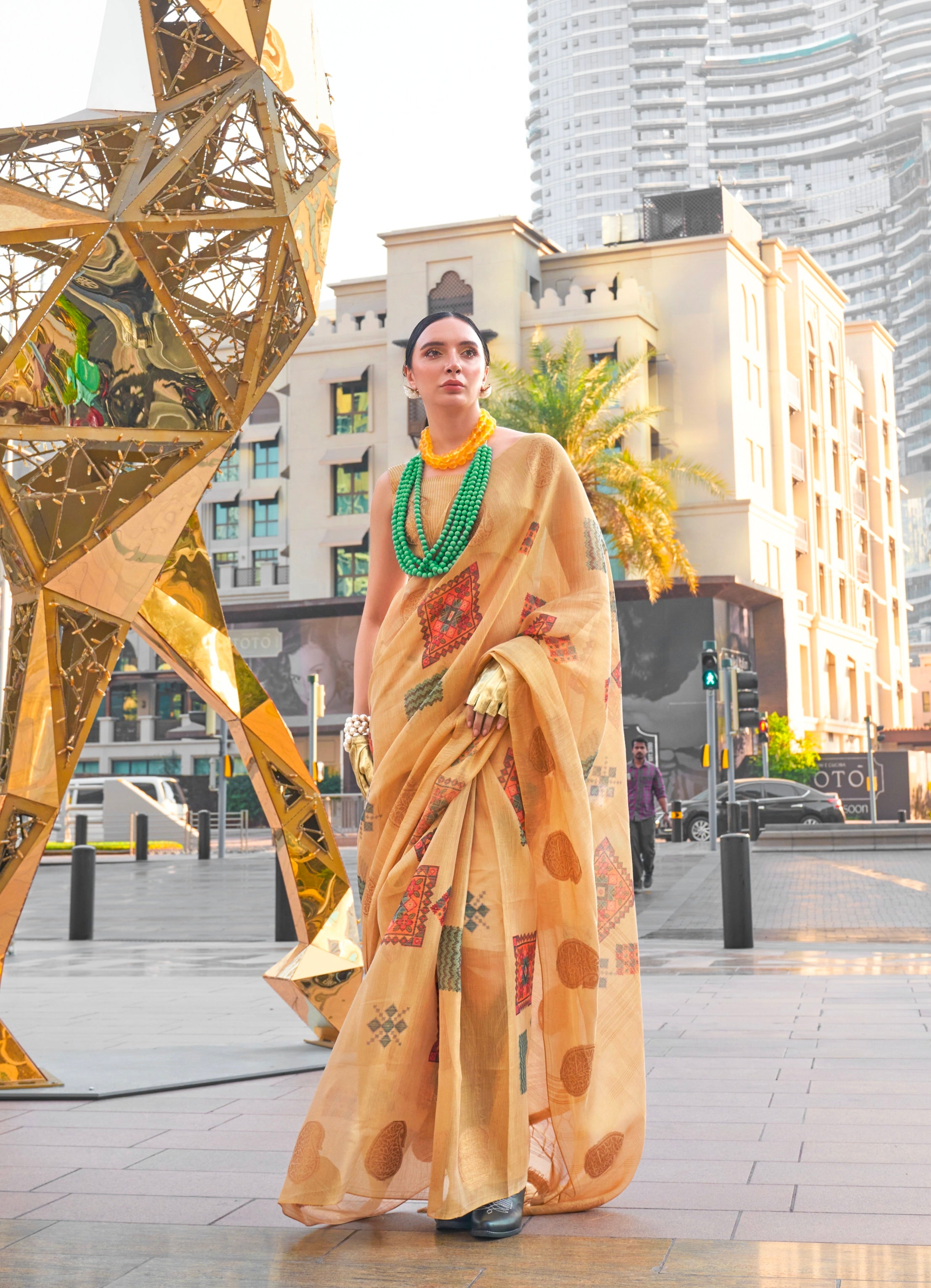 Beautiful Designer Silk Printed Handloom Zari Tissue Saree