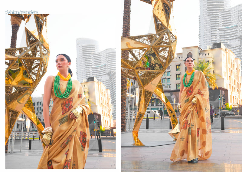 Beautiful Designer Silk Printed Handloom Zari Tissue Saree