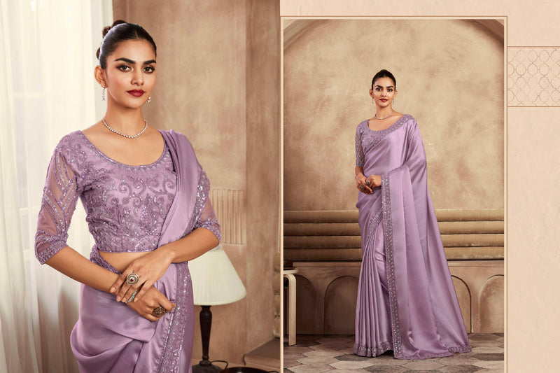 Beautiful Designer Occasion Wear Fancy Sartin Silk Saree