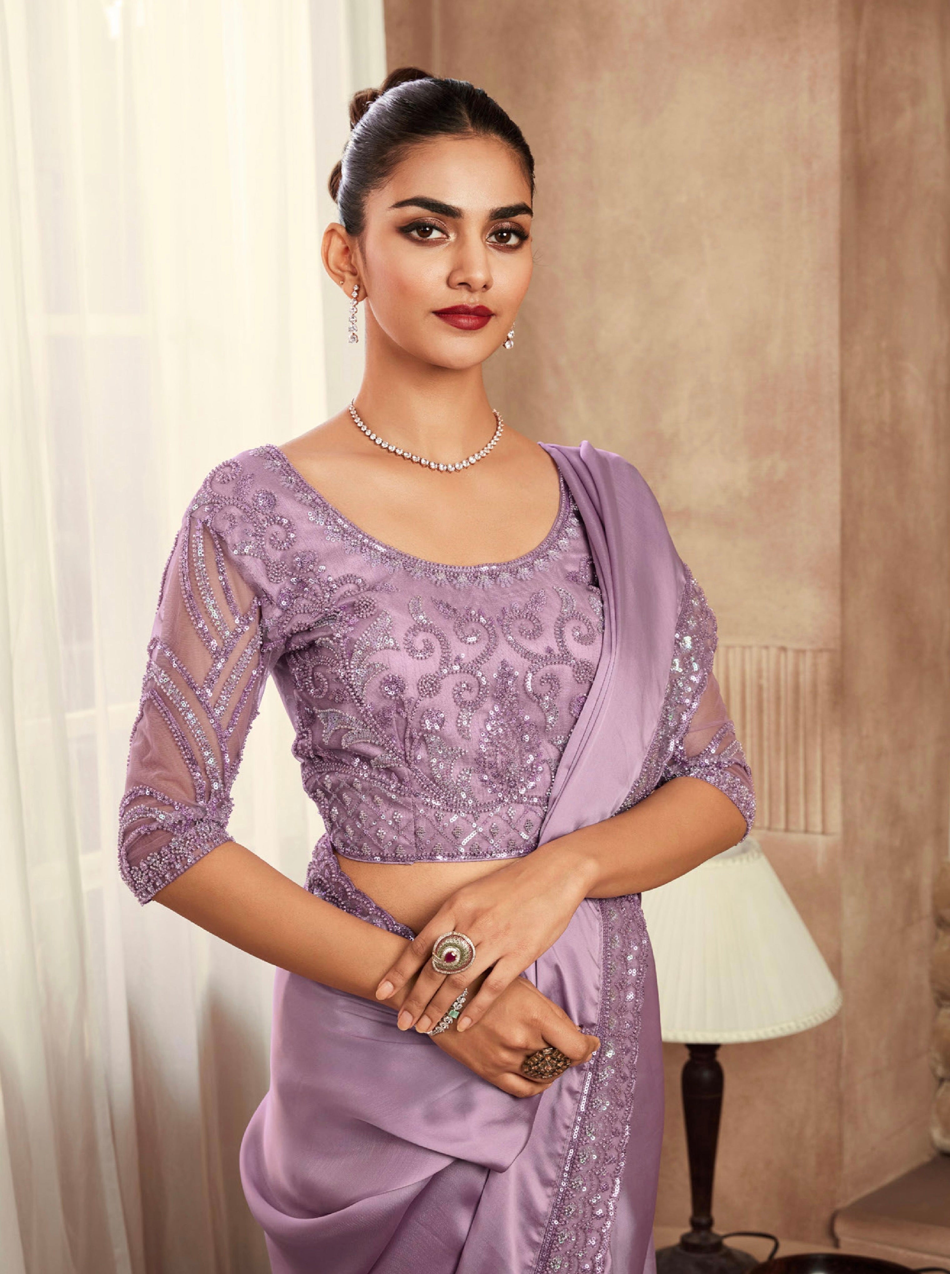 Beautiful Designer Occasion Wear Fancy Sartin Silk Saree