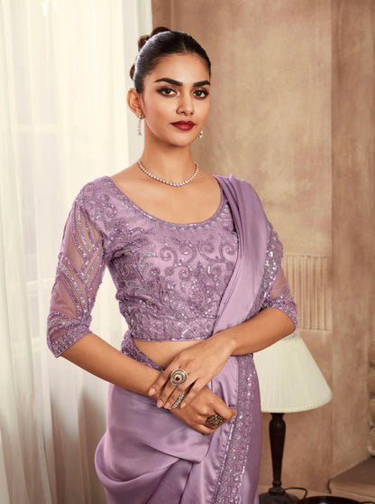 Beautiful Designer Occasion Wear Fancy Sartin Silk Saree