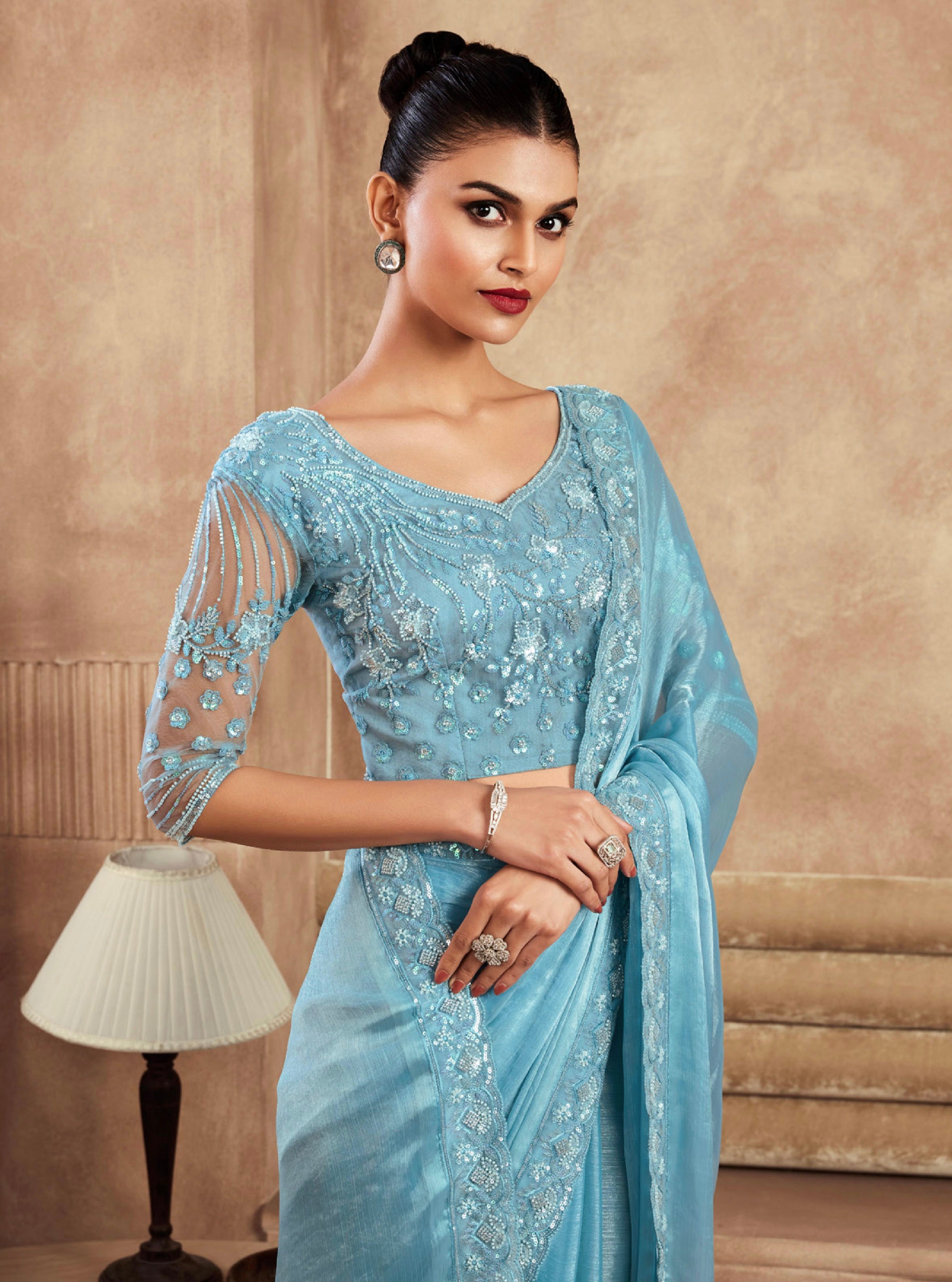 Beautiful Designer Occasion Wear Fancy Sartin Silk Saree