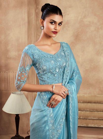 Beautiful Designer Occasion Wear Fancy Sartin Silk Saree