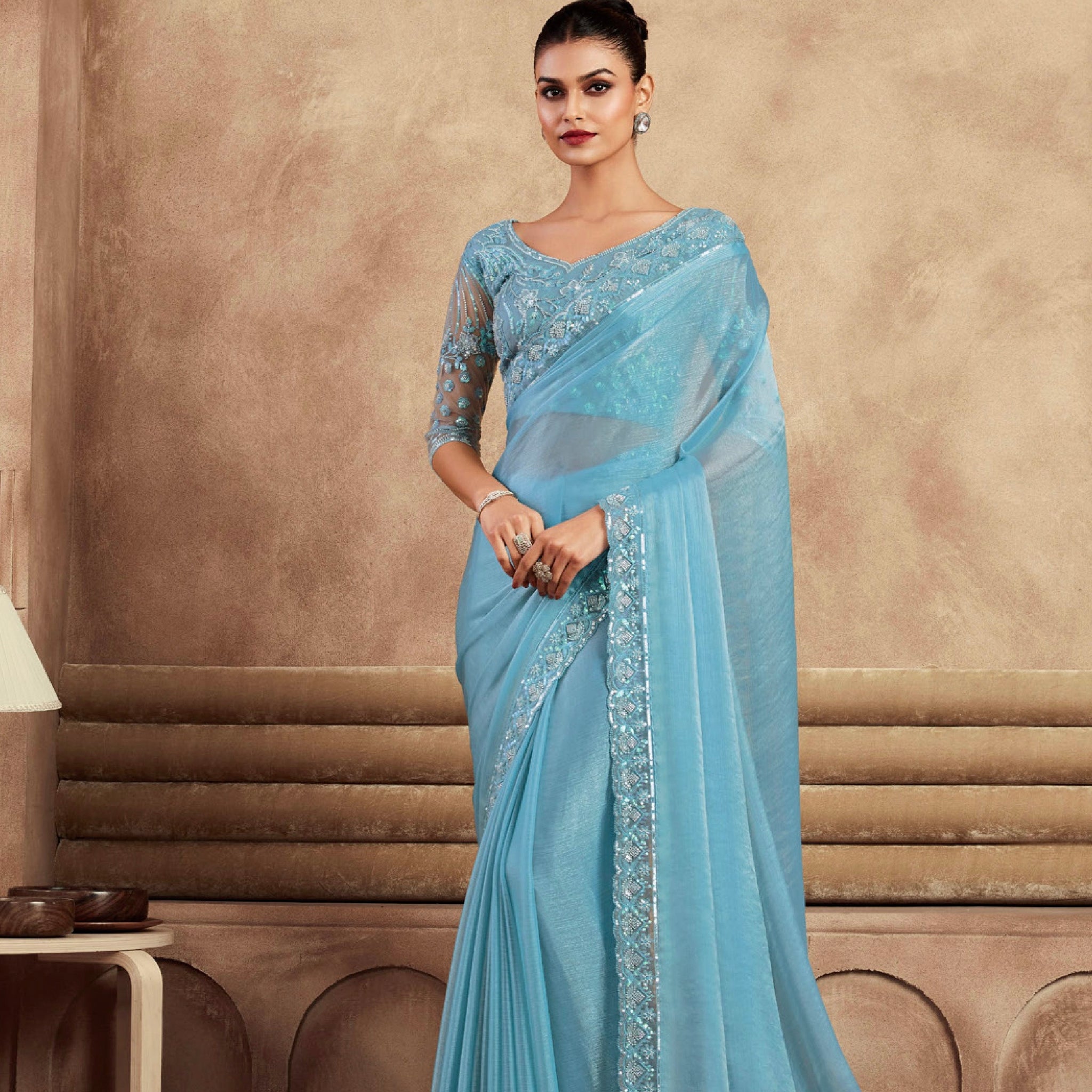 Beautiful Designer Occasion Wear Fancy Sartin Silk Saree