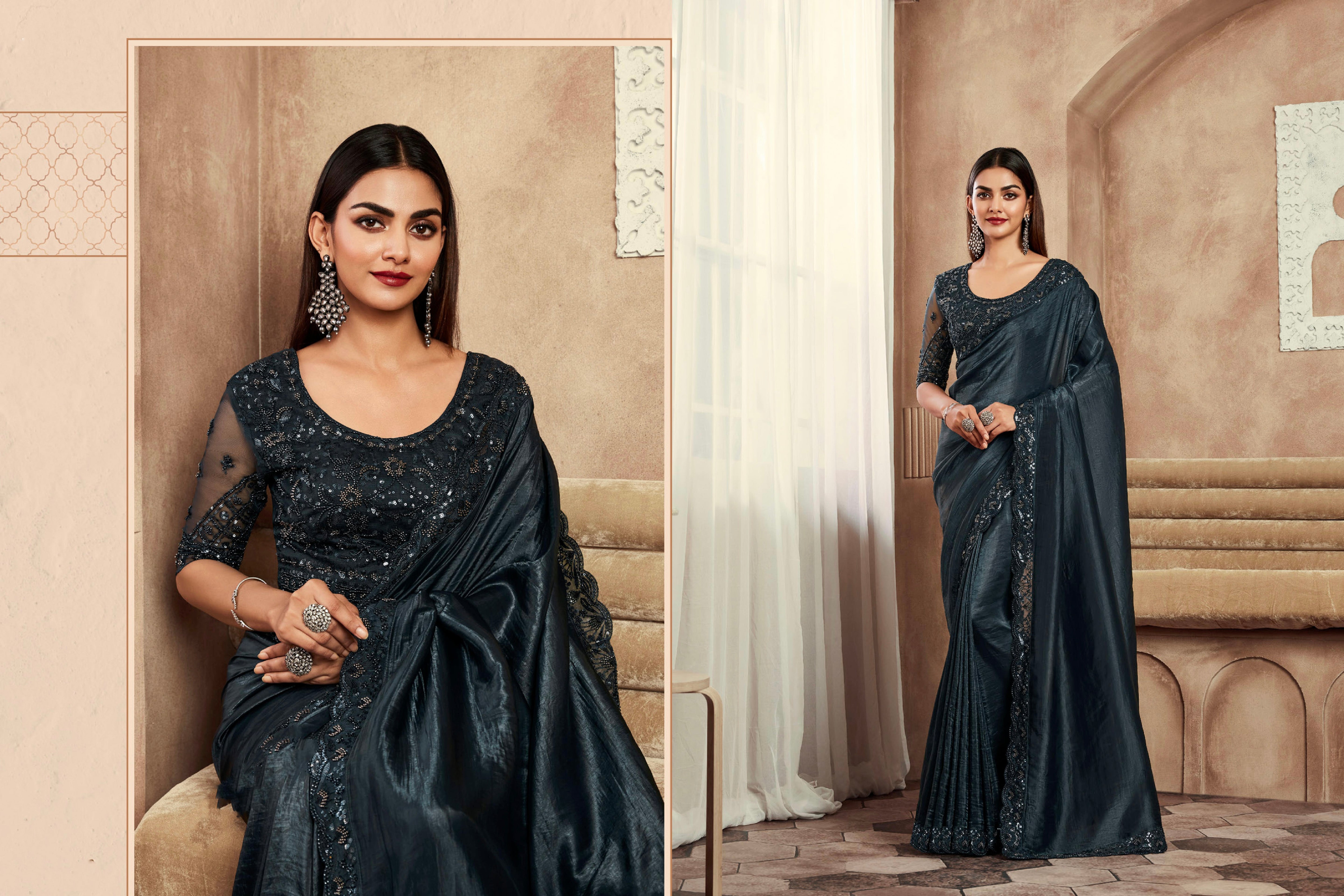 Beautiful Designer Occasion Wear Fancy Sartin Silk Saree