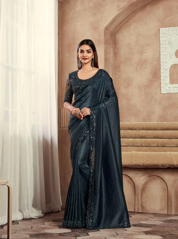 Beautiful Designer Occasion Wear Fancy Sartin Silk Saree