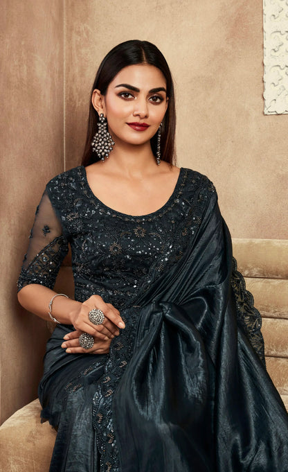Beautiful Designer Occasion Wear Fancy Sartin Silk Saree