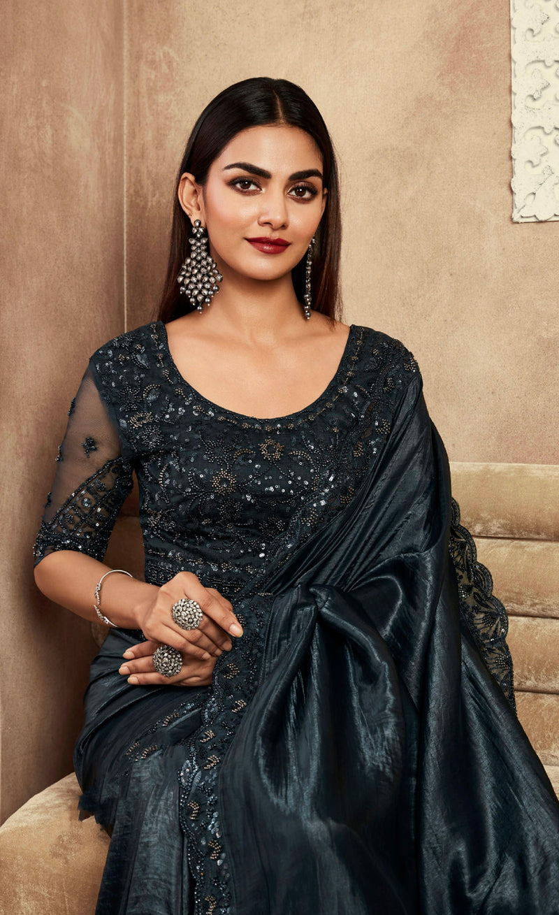 Beautiful Designer Occasion Wear Fancy Sartin Silk Saree