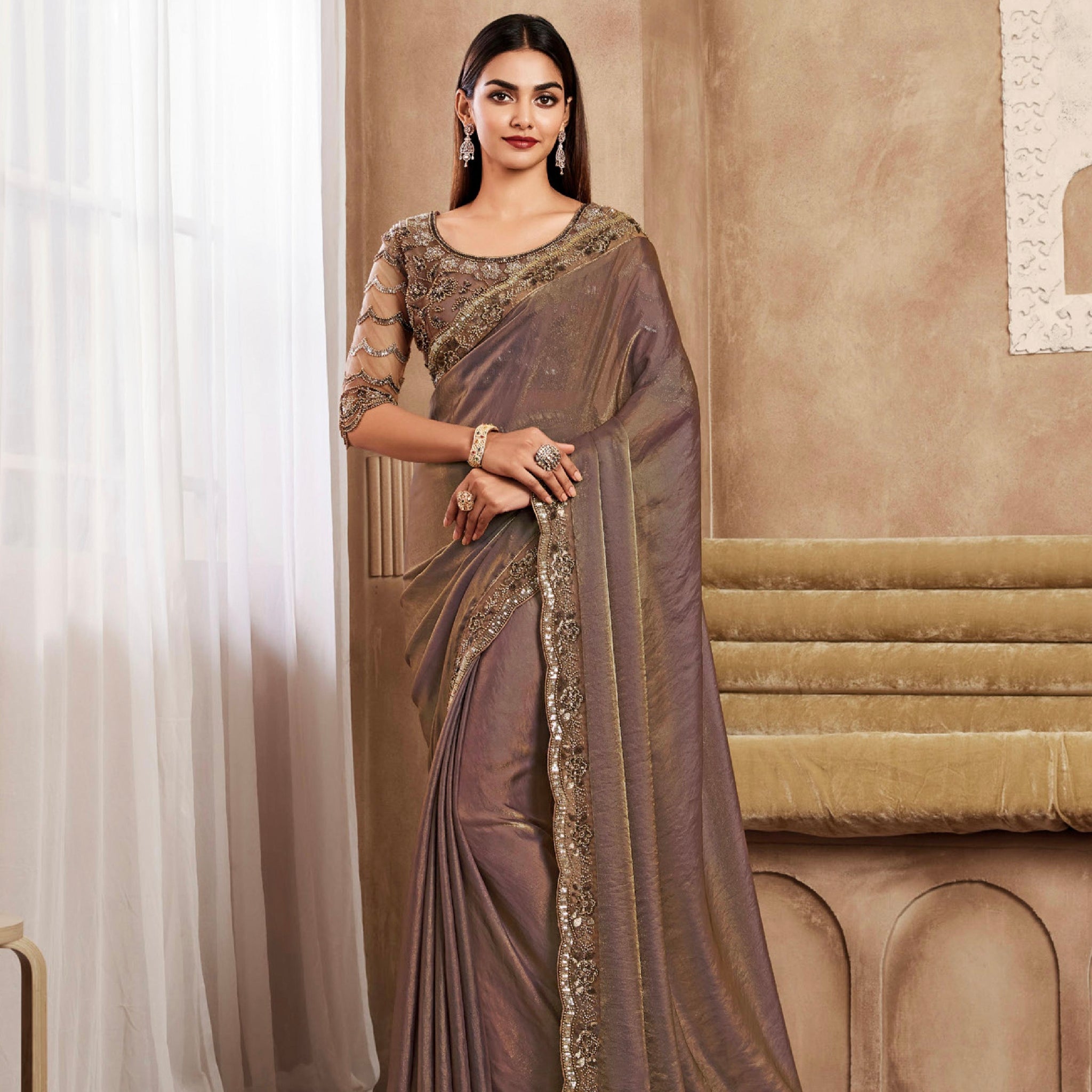 Beautiful Designer Occasion Wear Fancy Sartin Silk Saree