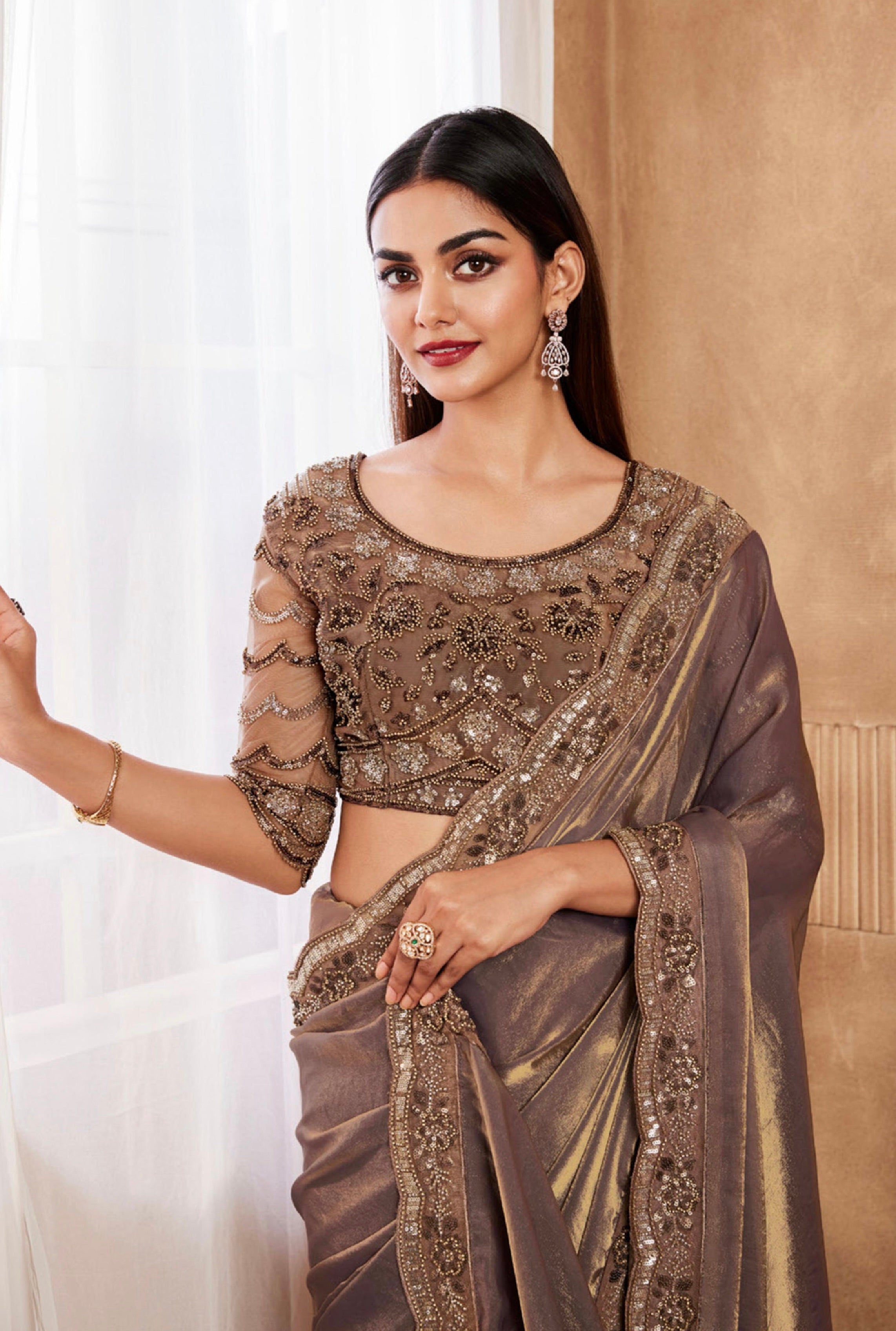 Beautiful Designer Occasion Wear Fancy Sartin Silk Saree