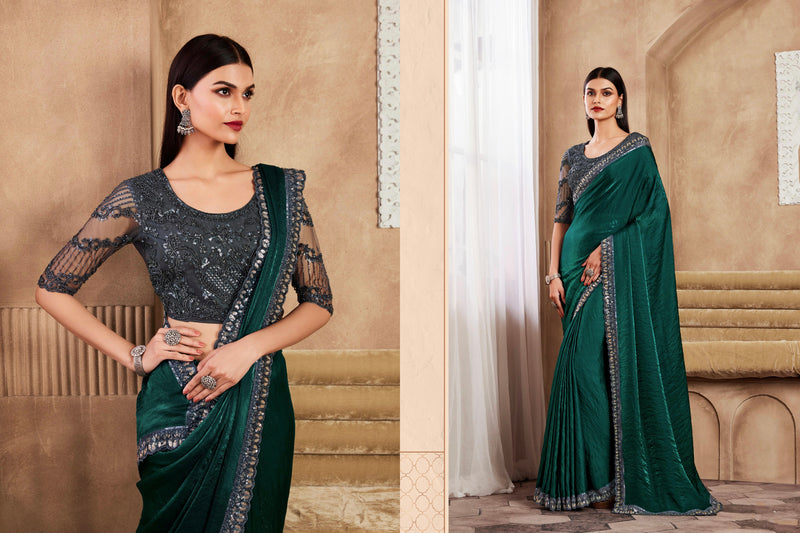 Beautiful Designer Occasion Wear Fancy Sartin Silk Saree