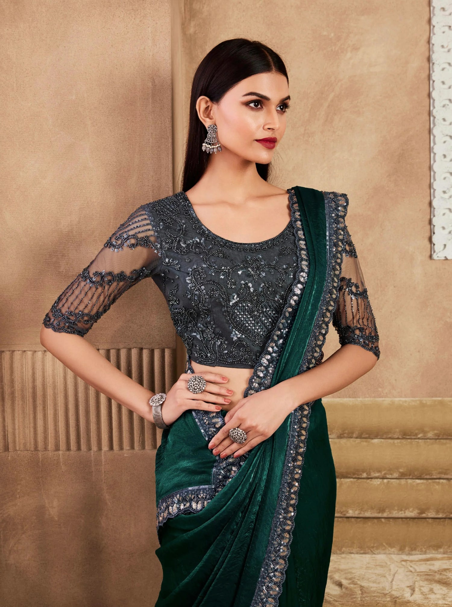 Beautiful Designer Occasion Wear Fancy Sartin Silk Saree