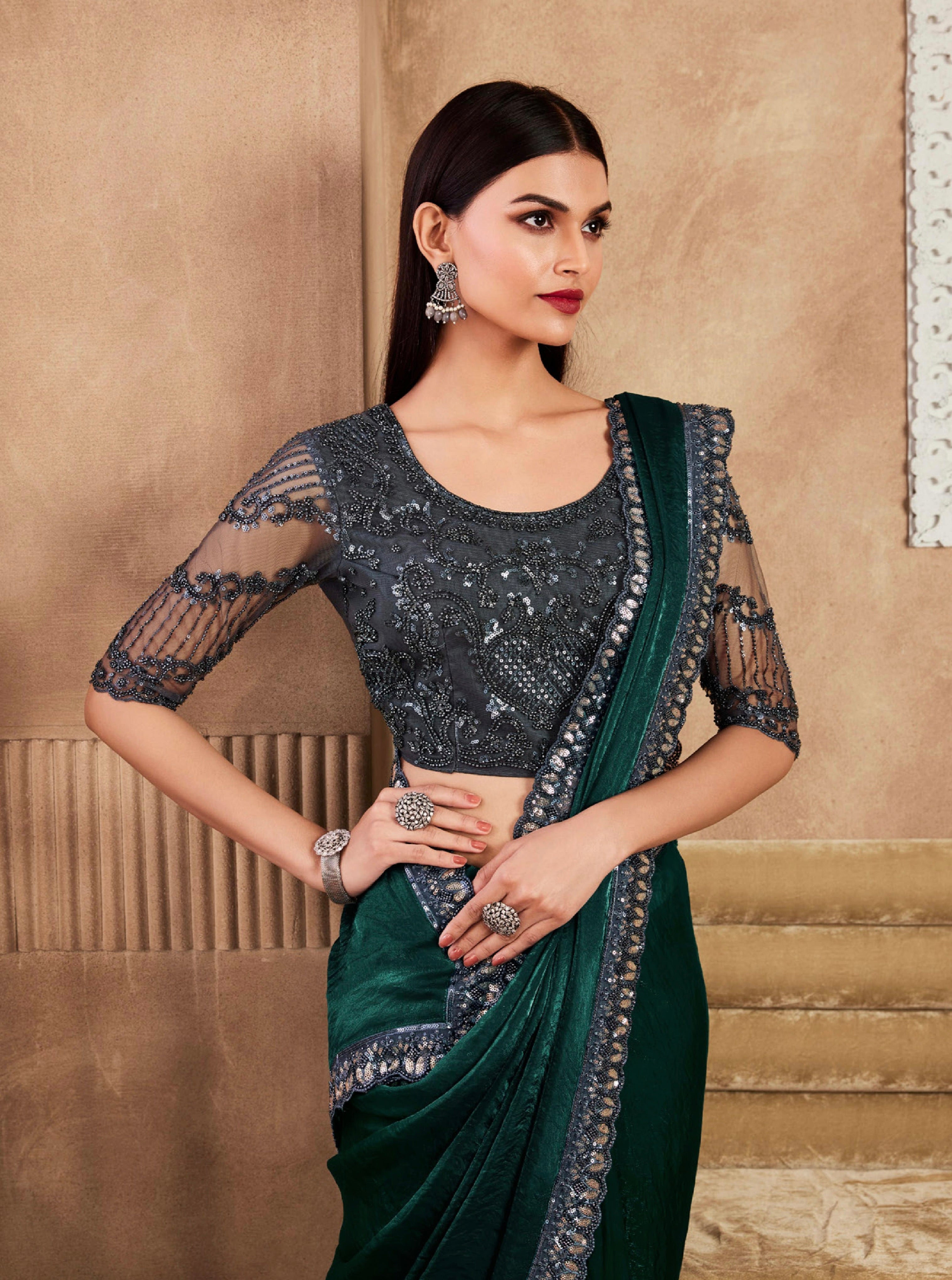 Beautiful Designer Occasion Wear Fancy Sartin Silk Saree