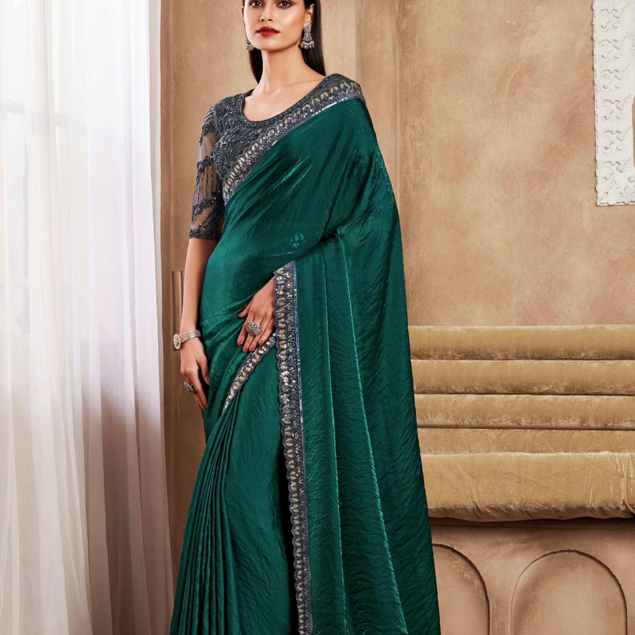 Beautiful Designer Occasion Wear Fancy Sartin Silk Saree