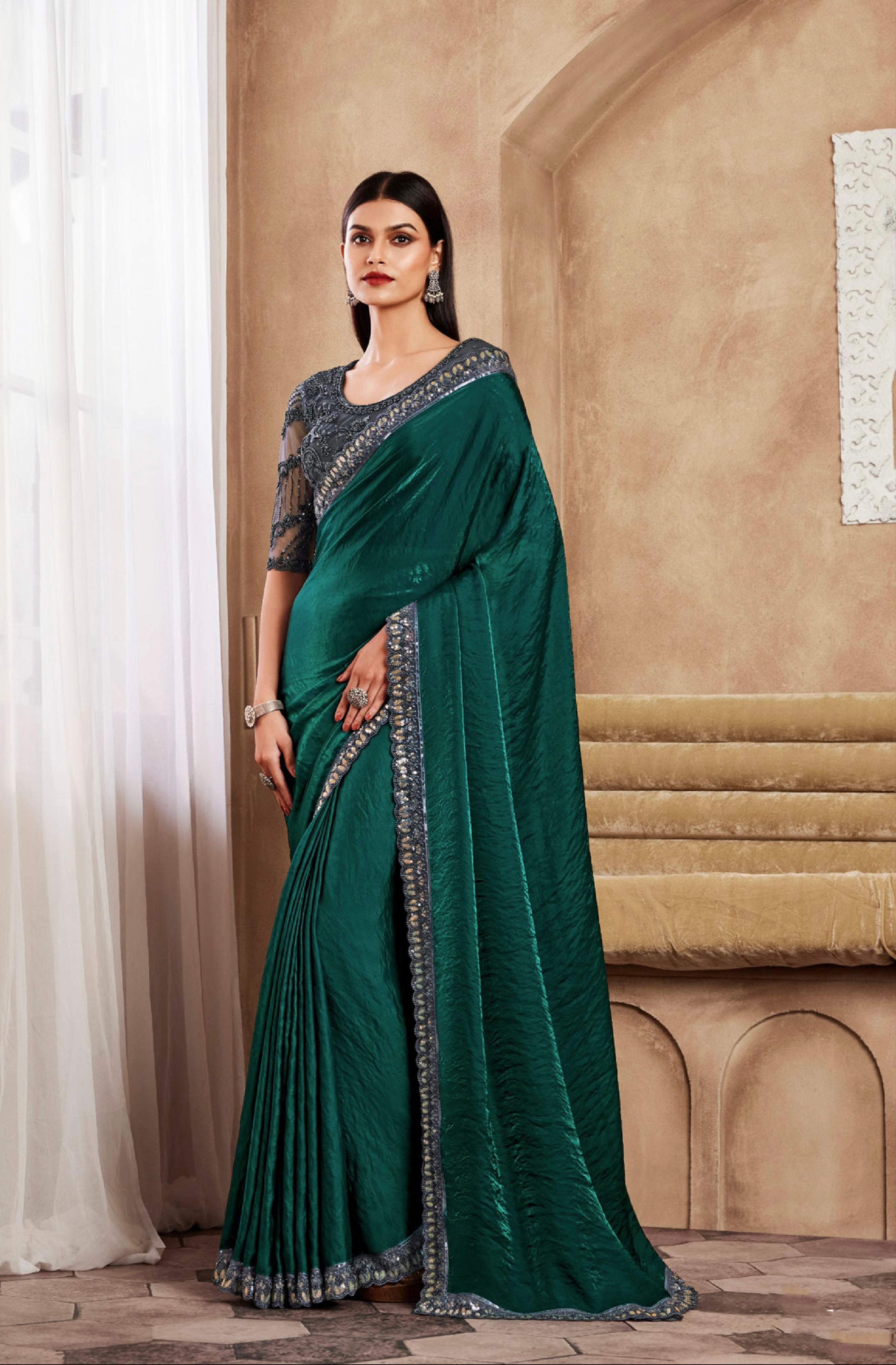 Beautiful Designer Occasion Wear Fancy Sartin Silk Saree