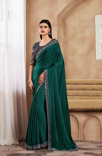 Beautiful Designer Occasion Wear Fancy Sartin Silk Saree