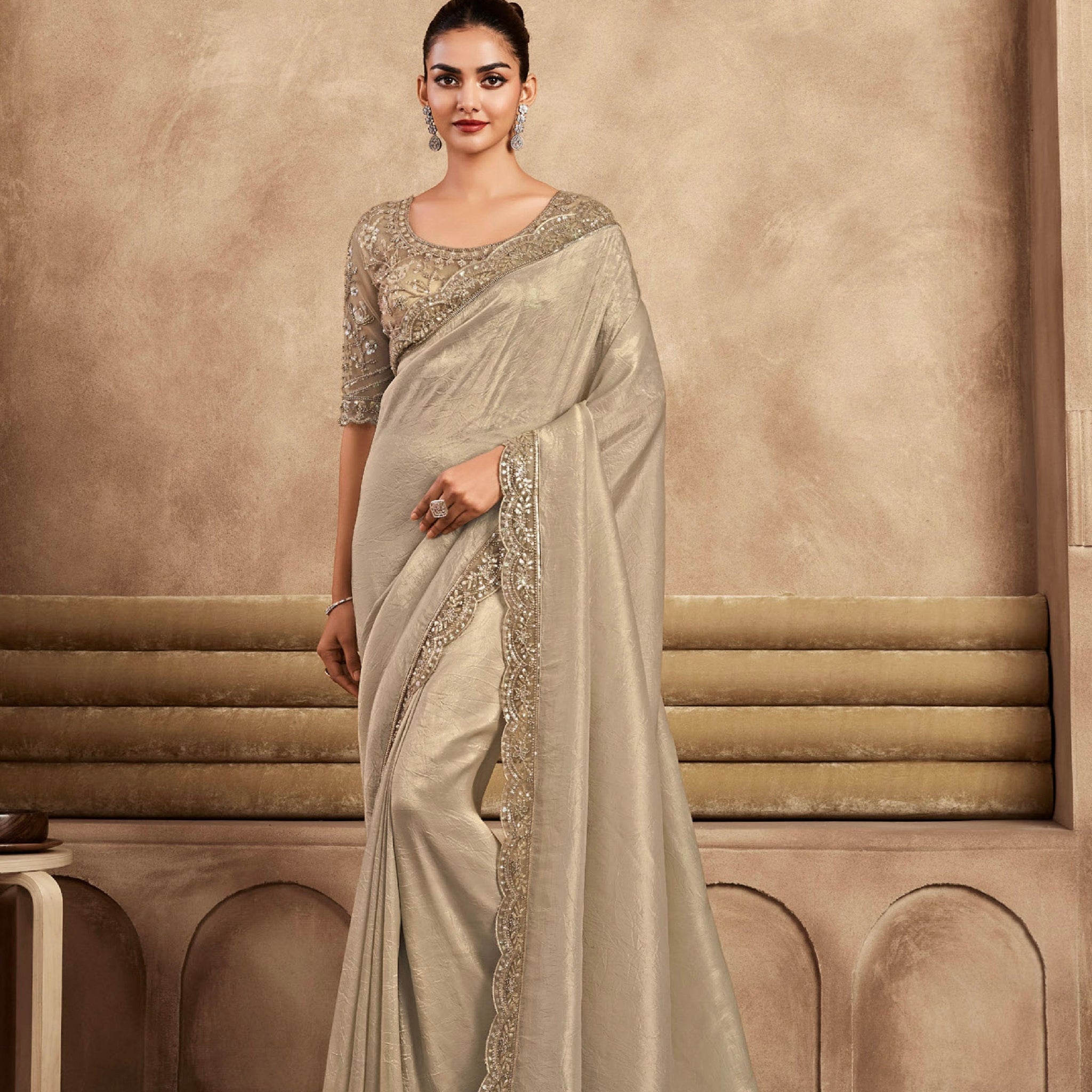 Beautiful Designer Occasion Wear Fancy Sartin Silk Saree