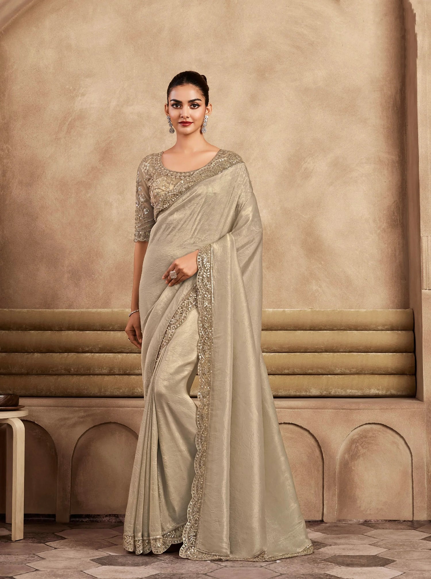 Beautiful Designer Occasion Wear Fancy Sartin Silk Saree