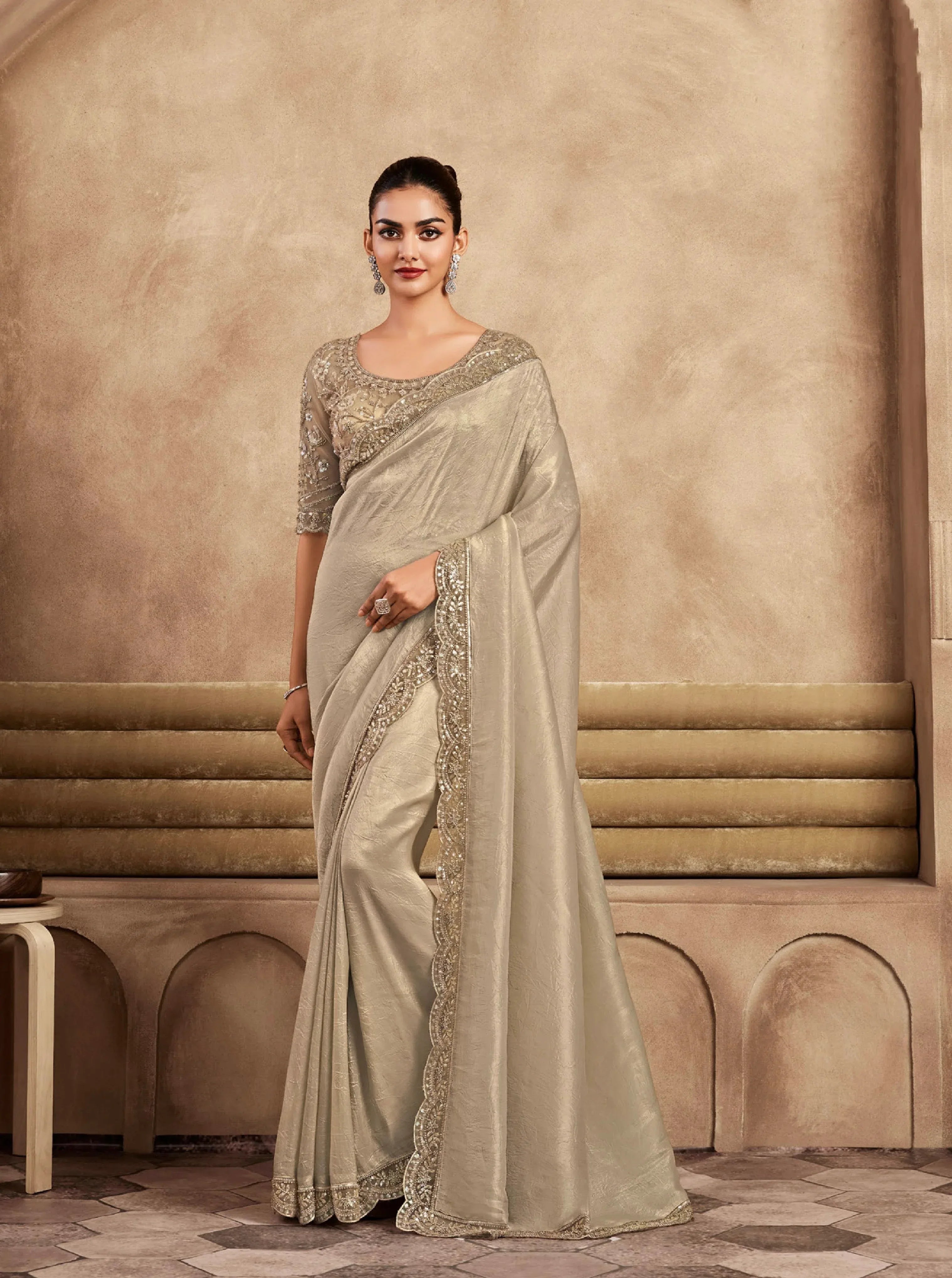 Beautiful Designer Occasion Wear Fancy Sartin Silk Saree