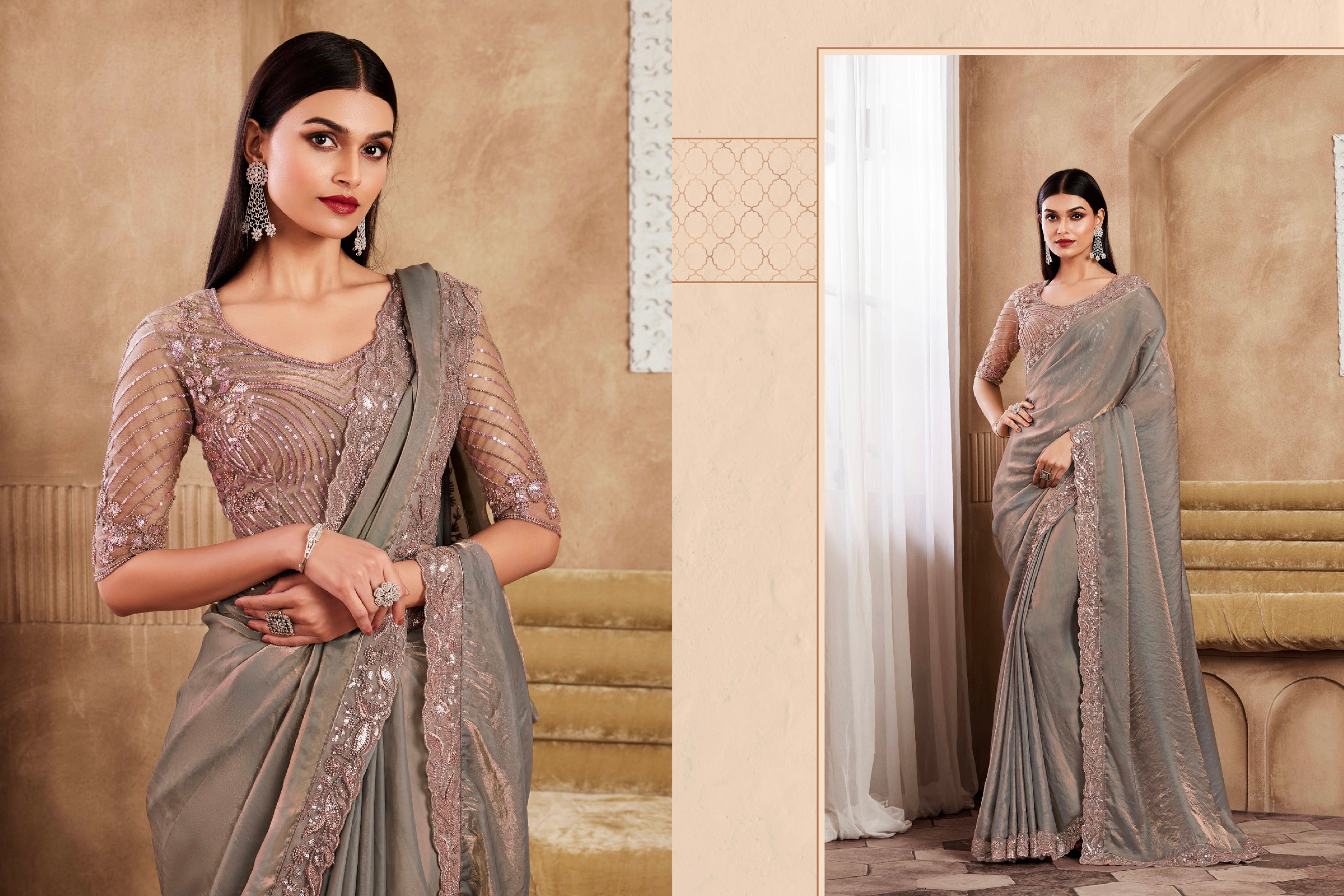 Beautiful Designer Occasion Wear Fancy Sartin Silk Saree