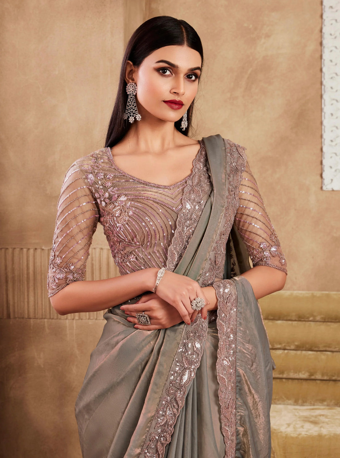 Beautiful Designer Occasion Wear Fancy Sartin Silk Saree