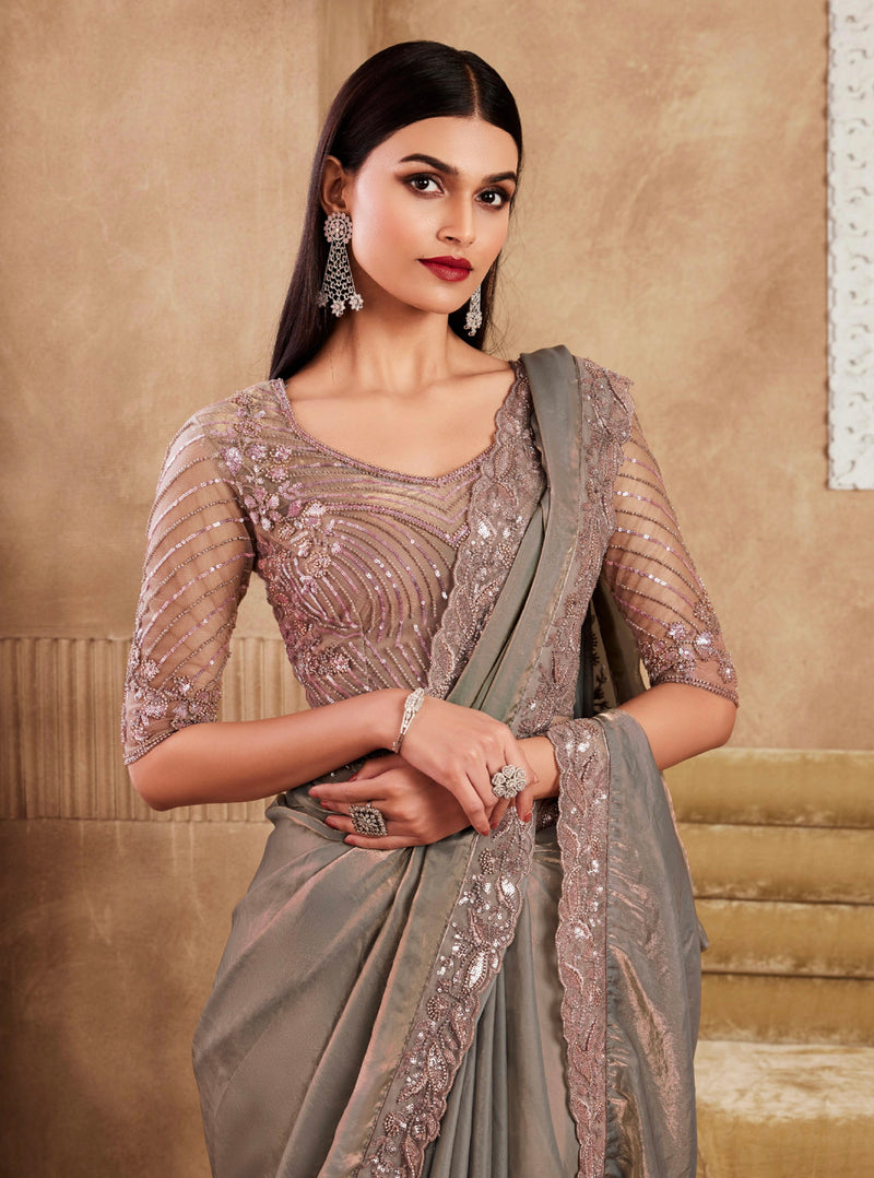 Beautiful Designer Occasion Wear Fancy Sartin Silk Saree