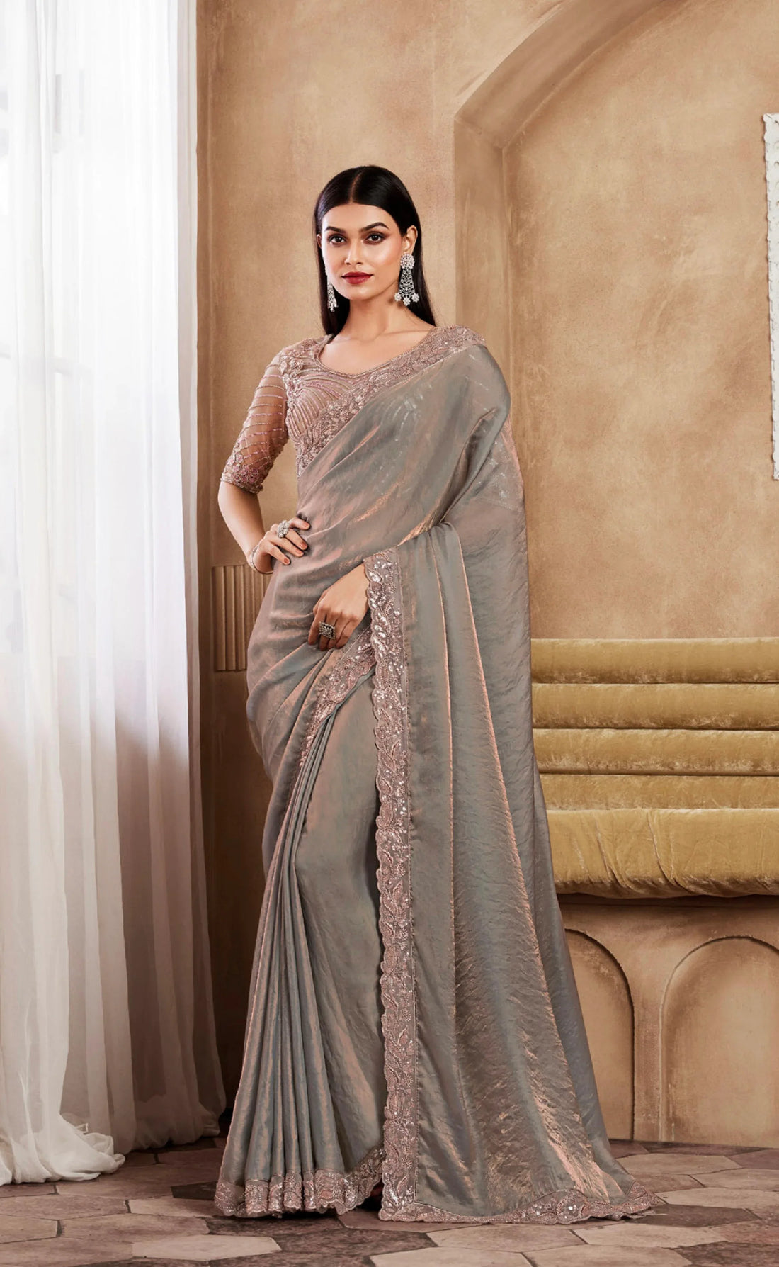Beautiful Designer Occasion Wear Fancy Sartin Silk Saree