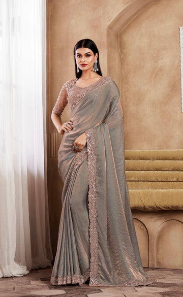 Beautiful Designer Occasion Wear Fancy Sartin Silk Saree