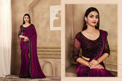 Beautiful Designer Occasion Wear Fancy Sartin Silk Saree