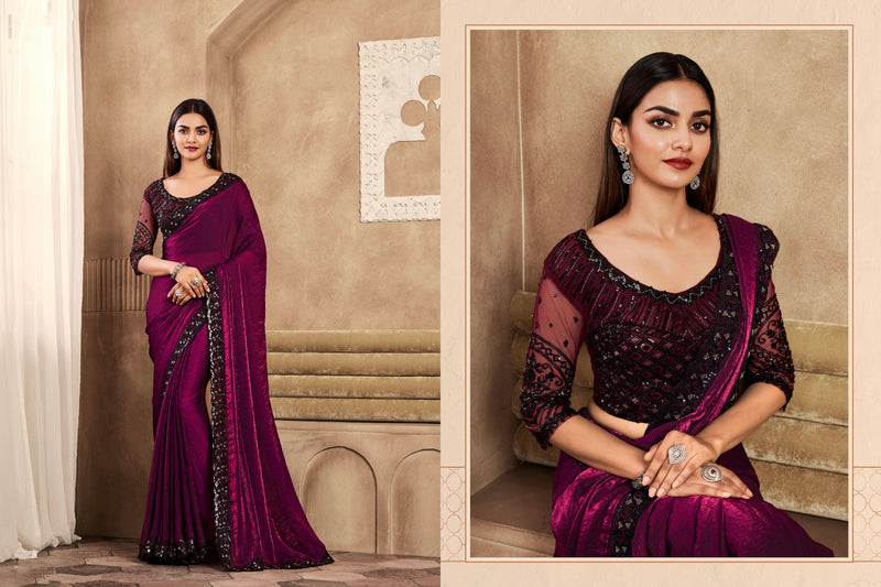 Beautiful Designer Occasion Wear Fancy Sartin Silk Saree