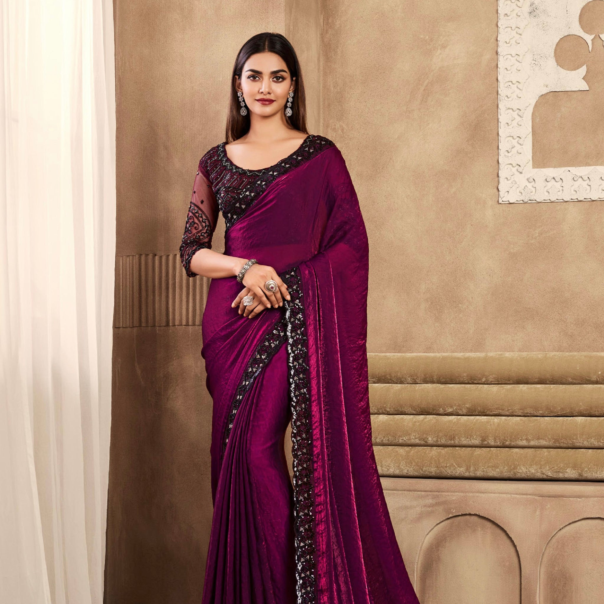 Beautiful Designer Occasion Wear Fancy Sartin Silk Saree