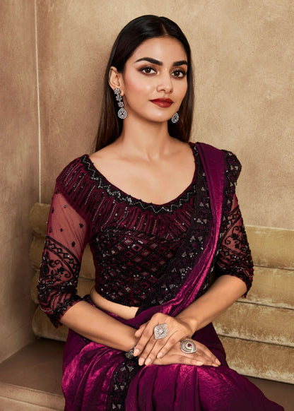 Beautiful Designer Occasion Wear Fancy Sartin Silk Saree