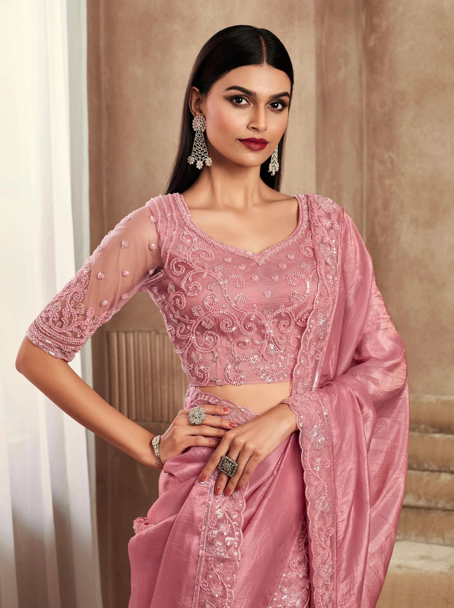 Beautiful Designer Occasion Wear Fancy Sartin Silk Saree