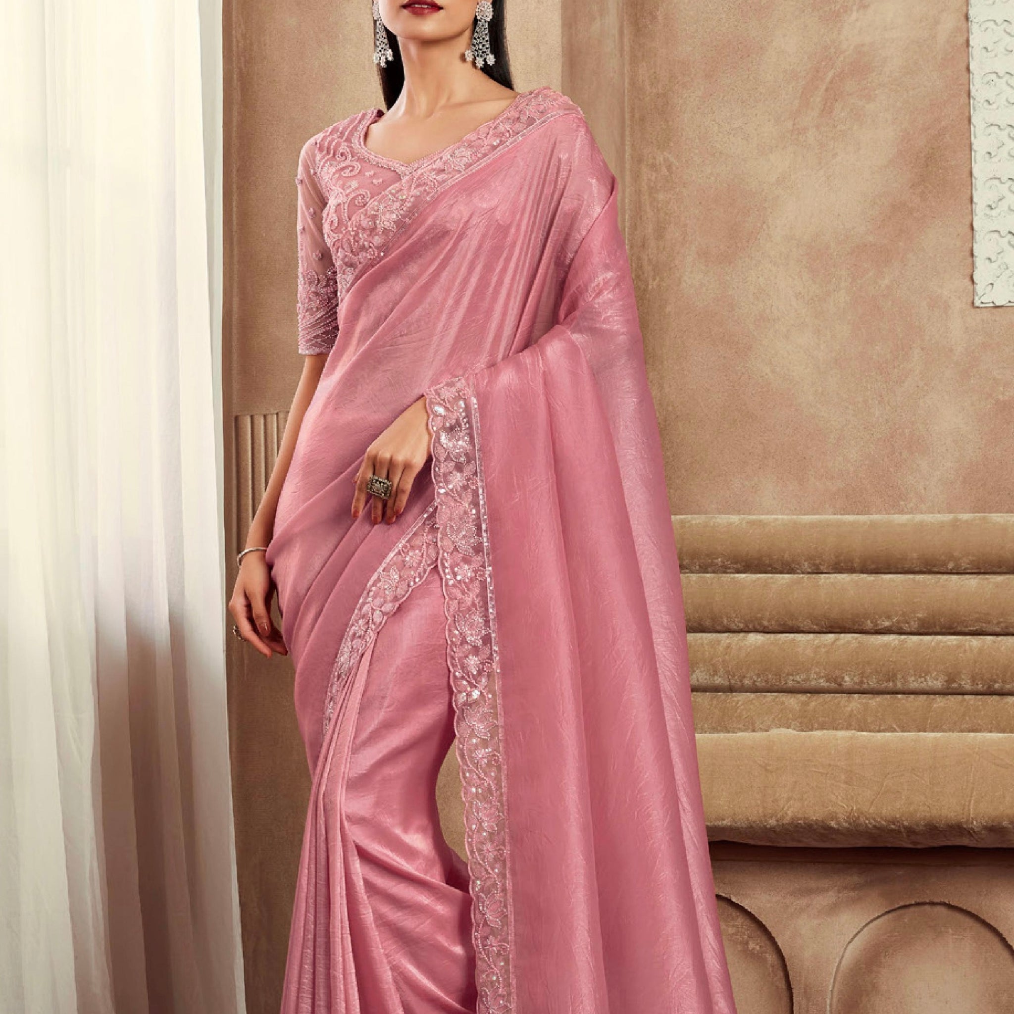 Beautiful Designer Occasion Wear Fancy Sartin Silk Saree