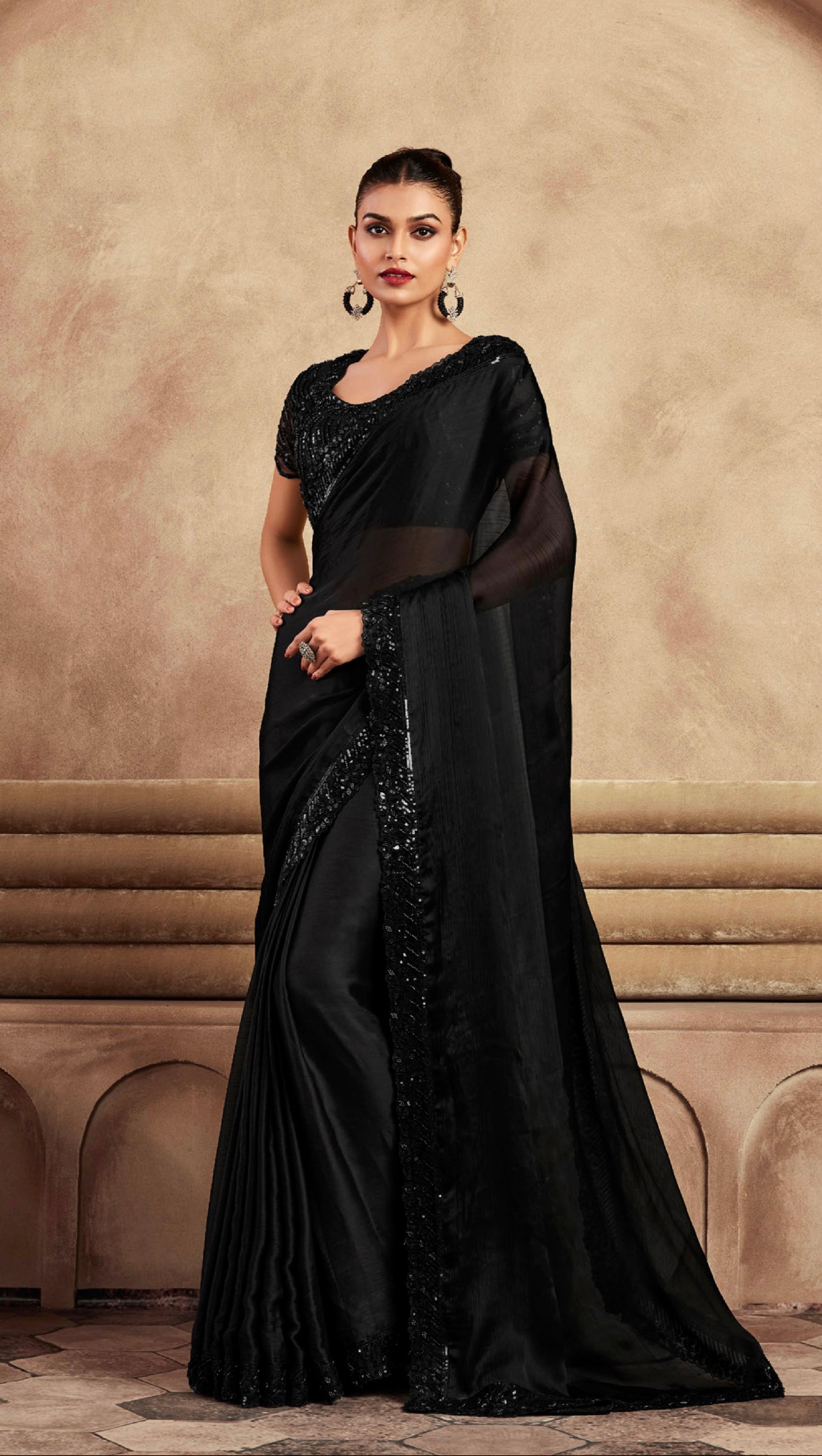 Beautiful Designer Occasion Wear Fancy Sartin Silk Saree